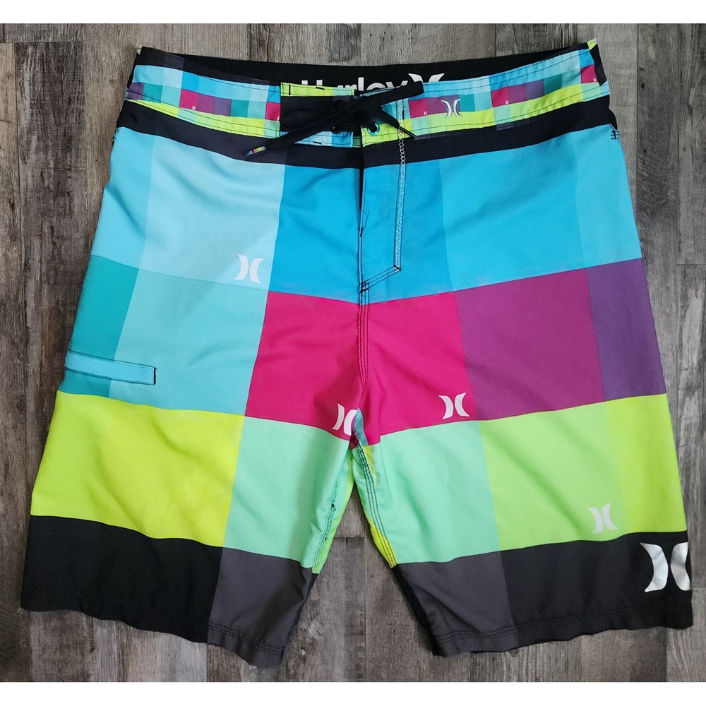 Hurley Phantom Board Shorts Mens 32 Multicolor Colorblock Patchwork Swim Trunks